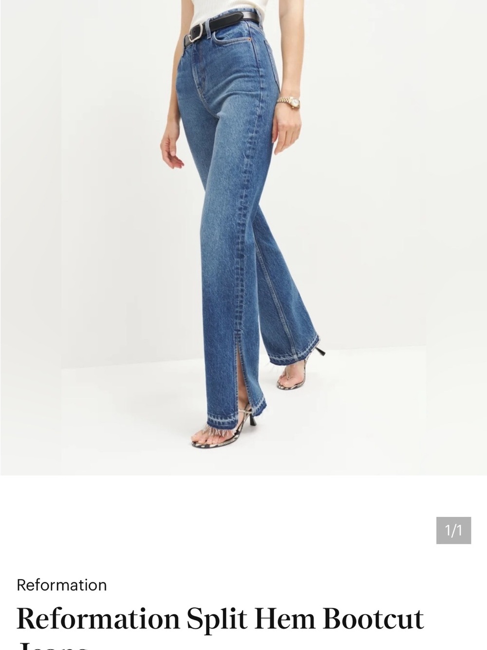 Reformation Split-Hem High-Rise Bootcut Jeans - Medium Blue